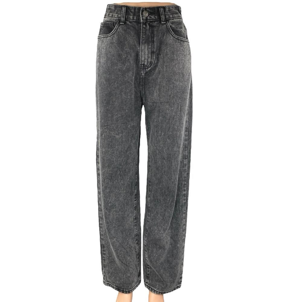 Momokrom women's Black Washed High Waisted Wide Leg Baggy Denim Jeans Size 6